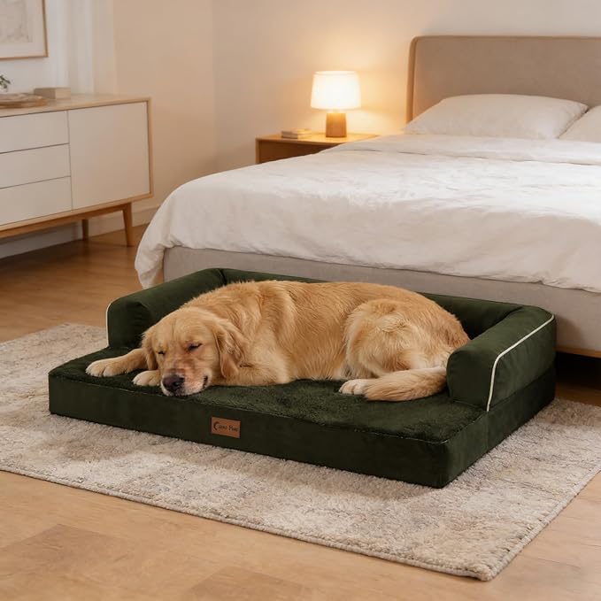 Orthopedic Dog Beds for Large Sized Dogs, Waterproof Egg Crate Foam Medium Dog Couch Beds for Crate 35x22Inch, Washable Pet Beds with Removable Cover and Nonskid Bottom, Olive Green