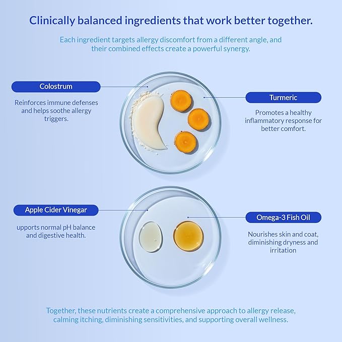 Allergy Support for Dogs - with Vitamin C, Omega 3 and Colostrum - Itch Relief, Allergy Relief for Dogs, Skin Soother - with Probiotics for Immune System Health (Chewable Tablets)