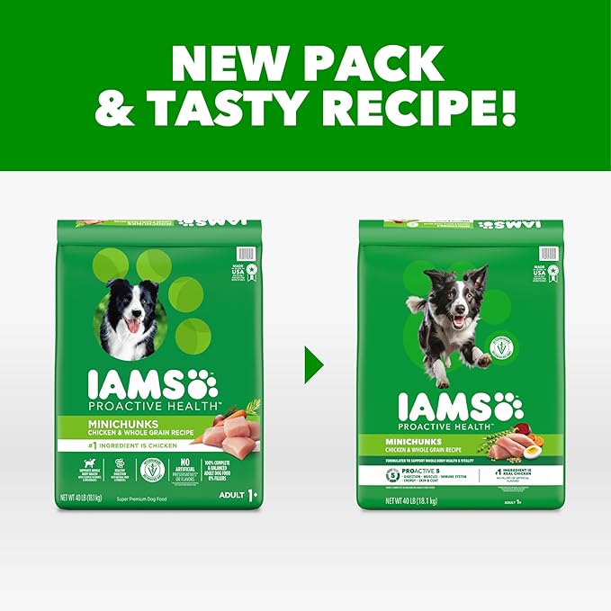 IAMS Proactive Health Adult Minichunks Dry Dog Food Chicken & Whole Grain Recipe, 40 lb. Bag