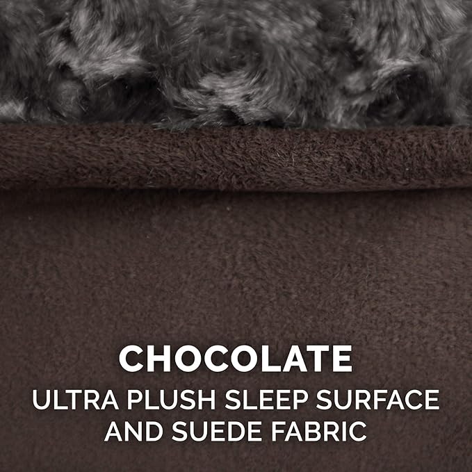 Furhaven Replacement Dog Bed Cover Ultra Plush Faux Fur & Suede Contour Luxe Lounger, Machine Washable - Chocolate, Large