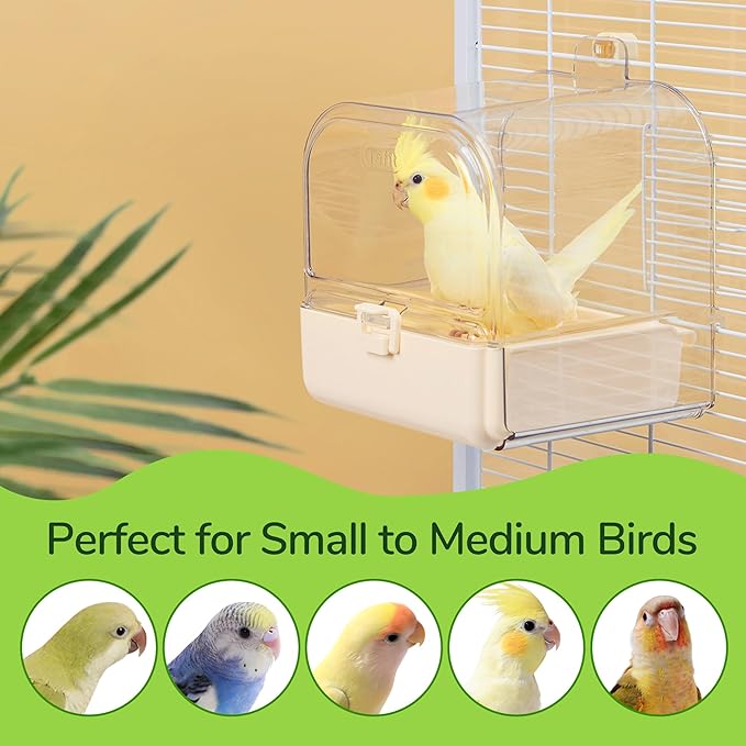 Hanging Bird Bath for Cage with Bowls & Mesh Bottom - 3-in-1 Multifunction Bird Bath/Bowl/House, Bird Shower for Lovebirds, Finches, Parakeets, Budgies, and Other Small to Medium Birds - Green
