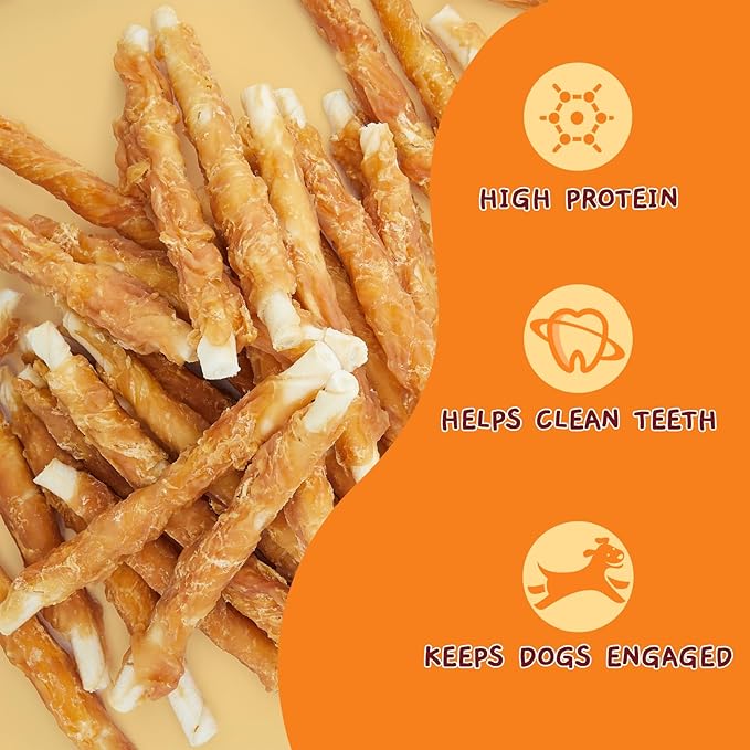 Jungle Calling 52 Count Chicken Wrapped Rawhide Sticks Dog Treats, High-Protein, 5 Inch Digestible Dog Chews for Small & Medium Dogs, Grain Free Training Snacks, 21.2 oz