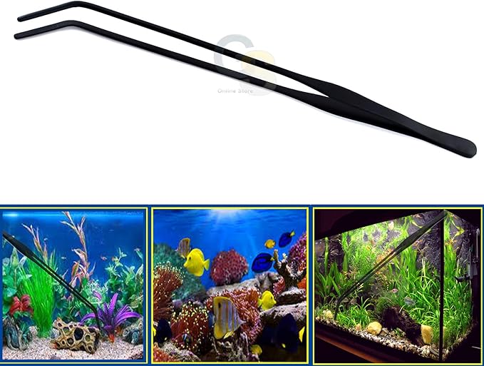 G.S Aquarium Tweezers Long Reptiles Feeding Tongs for Aquatic Plants Spider Snakes Lizards (12" Straight & Curved)