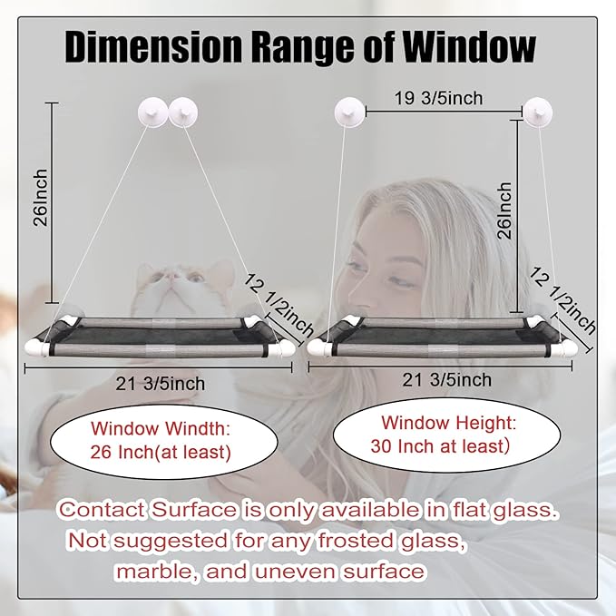 Cat Window Perch, Cat Hammock Window Seat w/Free Fleece Blanket 2025 Latest Screw Suction Cups Extra Large Sturdy Bed Resting Seat Hold Two Large Cats White Indoors (One Extra Suction Cup