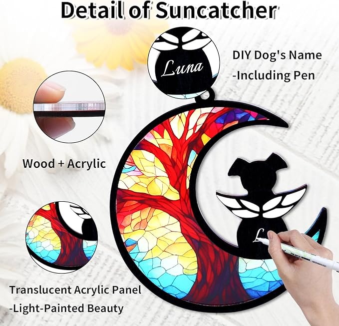 Pet Memorial Wind Chime – Dog Memorial Gifts for Loss of Dog, Loss of Pet Sympathy Gift, Pet Remembrance Bereavement Gift (Moon)