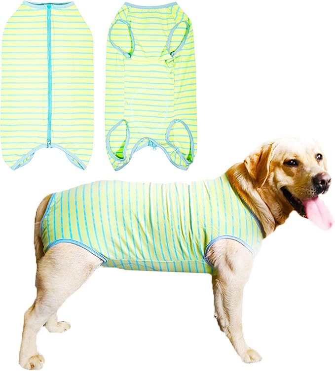 Dog’s Recovery Suit Post Surgery Shirt for Female Male Dog, E-Collar Alternative Wound Protective Clothes (Green Stripe-XL)