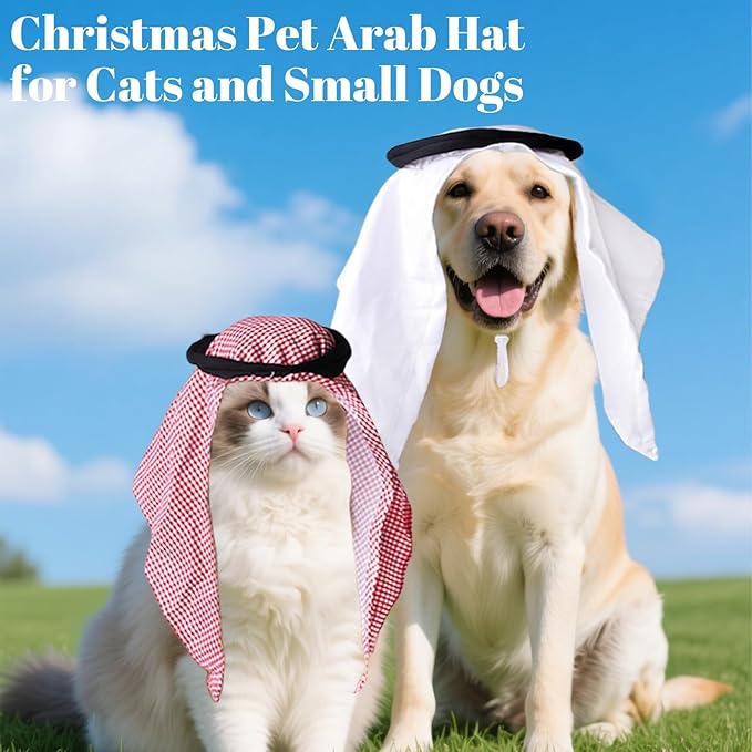 Christmas Pet Arab Hat for Cats and Small Dogs - Traditional Middle Eastern Pet Head Wrap, Funny Role Play Festival Costume Accessory (Classic White)