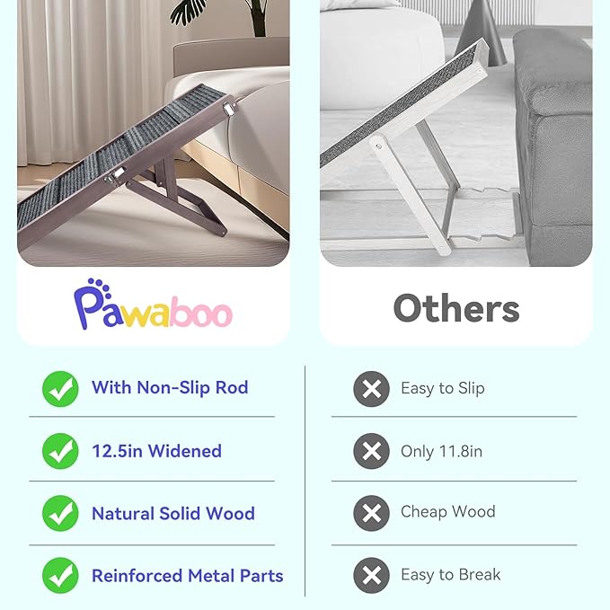 Pawaboo 2026 Upgraded Dog Ramp for Couch, Foldable Small Dog Ramp for Sofa, 4 Adjustable Height from 13'' to 21", Portable Stable Pet Step with Non-Slip Pad, Pet Ramps Use for Couch Stairs,Grey Purple