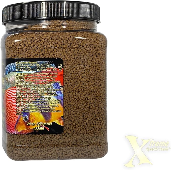 Xtreme Community Peewee 1.5mm Pellets: Slow Sinking & Ideal for Community Fish - Boosts Immune & Digestive Health, Enhances Color & Energy, Max Protein Fish Food – USA Farm Grown (20oz)