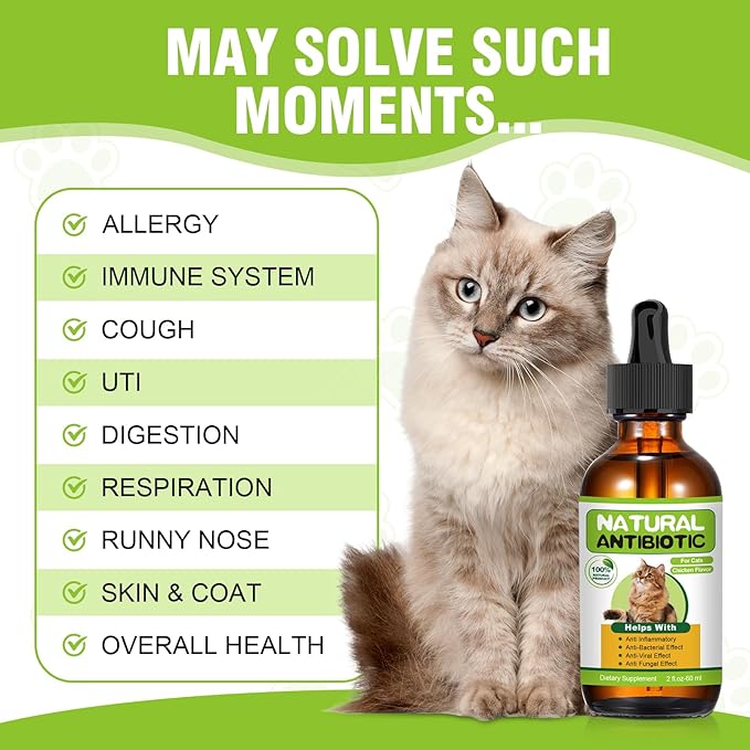 Natural Antibiotics for Cats,Cat Antibiotic,Cats Multivitamin,Immune Support,Supports Allergy Itch Relief,Cat Supplements,Allergy Support