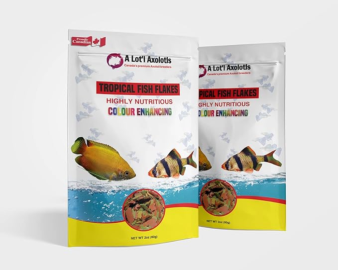 A Lot'l Axolotls Tropical Fish Flakes - Colour Enhancing - High Protein - Staple Food - 60g / 2 Oz