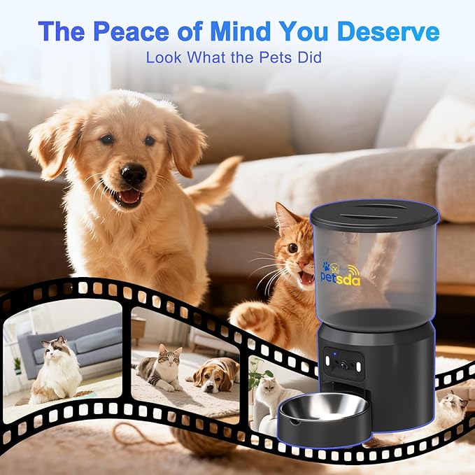 Automatic Cat Feeder with 2K Camera 5G WiFi 4L Timed Dry Food Dispenser APP Control, 15 Meals Programmable 1-20 Portion Per Day Dual Power Supply with Stainless Bowl for Multiple Pet Easy Clean