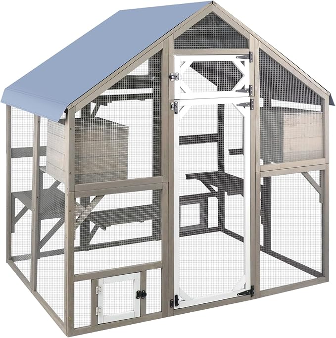 PetsCosset Cat Catio Outdoor Enclosure Outside Patio Large Catio House for Indoor 2-3 Cats Weatherproof Wooden Walk in Kitty Kennel Cage,Versatile Use for House's Window,Pet Doors, Tunnel - 71" H