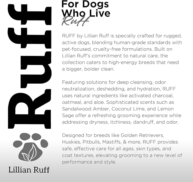 Ruff by Lillian Ruff Activated Charcoal Pet Shampoo – Lemon Sage – Deep Cleanser, Deodorizer & Stain Remover – Hydrates Dry Itchy Skin – Puppy & Dog Safe – USA Made (Gallon)