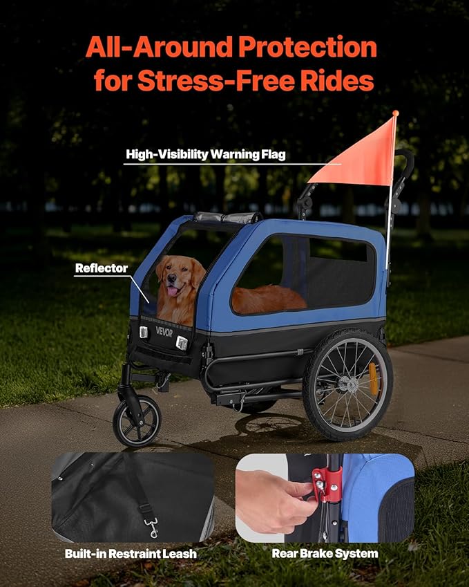 VEVOR Dog Bike Trailer, Supports up to 88 lbs, 2-in-1 Pet Stroller Cart Bicycle Carrier for Small & Large Dogs, Easy Folding Frame with Quick Release Wheel, Universal Bicycle Coupler, Internal Leash