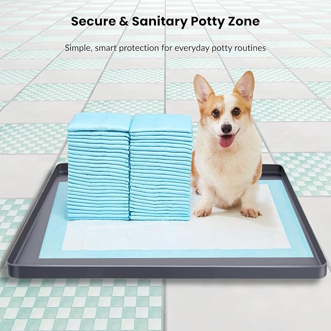 Pee Pad Holder for Dogs 27" x 27", Non-Slip Silicone Large Puppy Potty Tray Training Pads, Flat Surface for Easy-Clean, Floor Protective with Raised Edge, Dark Gray