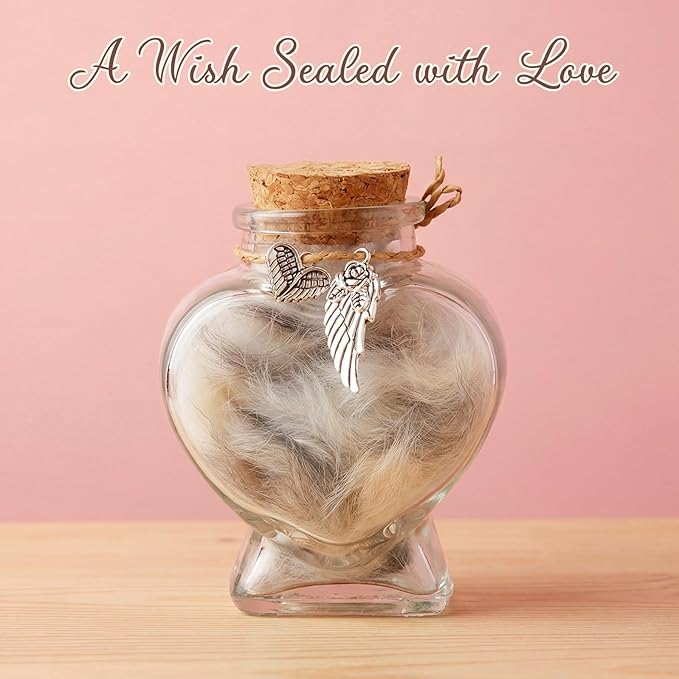 Pet Hair Keepsake Bottle for Dogs & Cats, Memorial Glass Bottle with Heart Design, Includes 2 Silver Accessories, Pet Fur Keepsake for Pet Loss Remembrance, Heart Shape
