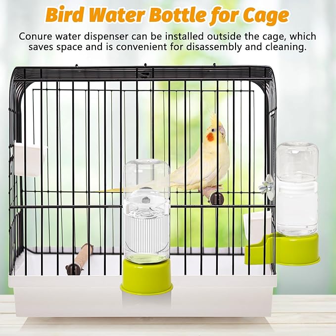 BNOSDM Automatic Bird Water Dispenser 2 Pcs No Mess Parrot Cage Water Feeder Drinker Suspended Bird Drinking Device Parakeet Cage Accessories for Budgies, Cockatiel, Conure, Canary, Finch (Green)