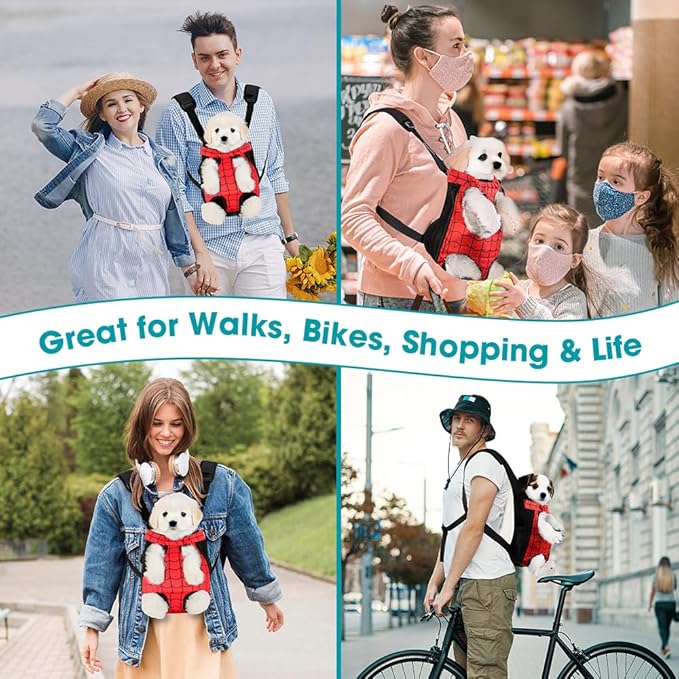 Dog Backpack Carrier, Front Pocket for Essentials, Legs Out Carrying Sling Travel Bag for Small Medium Dogs 4-7 Lbs, Soft Wearable Puppy Chest Carry Backpacks for Walking/Hiking/Camping/Traveling