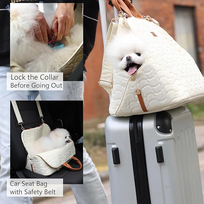 Small Dog Bag Woman Totes Style,Dual USE,Car Safety Seat for Pets,Puppy Kennel Purse,Soft Cat Carrier,Soft Cushion,Trained Gentle Pets Tote Outdoor (Grey)