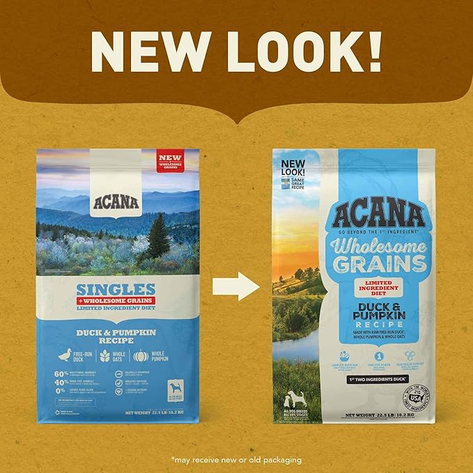 ACANA Wholesome Grains Dry Dog Food Limited Ingredient Duck & Pumpkin Recipe 4lb Bag