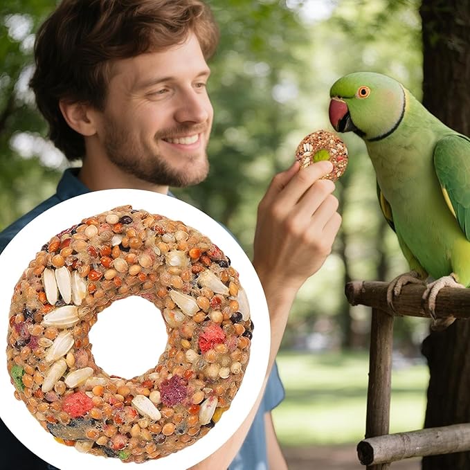 Bird Treats - Parakeet Toys, Grain Teether Supplies | Donut Shape Chewing Snack, Foraging Training Activity Enrichment with Aviary Accessories for Lovebirds, Cockatiels, Budgies and Small Parrots