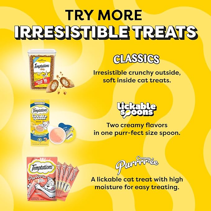 Temptations Lickable Spoons, Soft Lickable Cat Treats, Adult Wet Cat Treats, Variety Pack, 24 Spoons