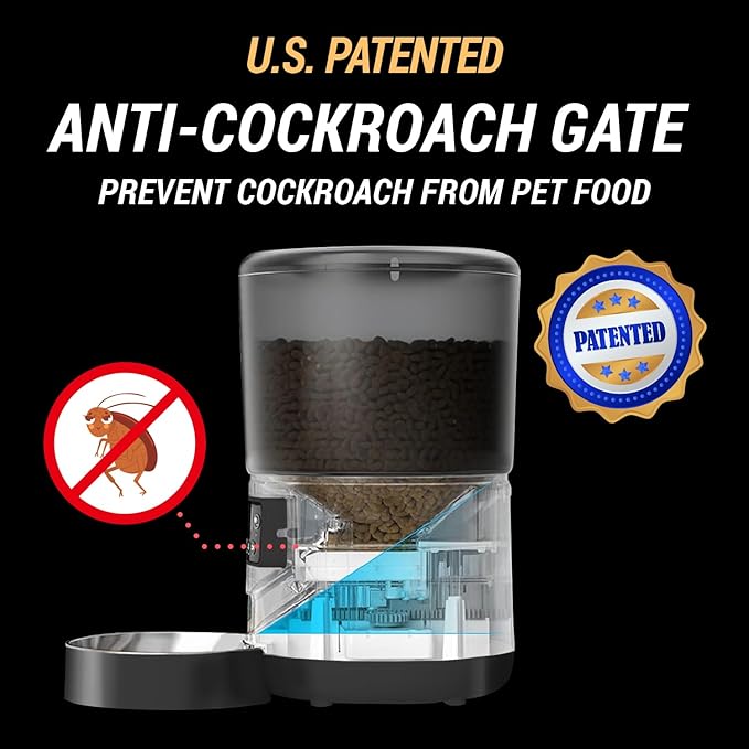 Automatic Cat Feeder Timed Food Dispenser for Cat Pet | Patented Anti-Cockroach Design Easy Clean