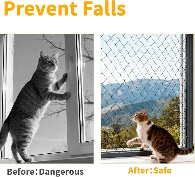10x13ft Cat Netting Balcony, Steel Wire Reinforced Balcony Screen for Pets - Heavy Duty Cat Balcony Protection Net, Anti-Fall Safety Mesh for Windows, Patio, Stairs & Apartment Balcony