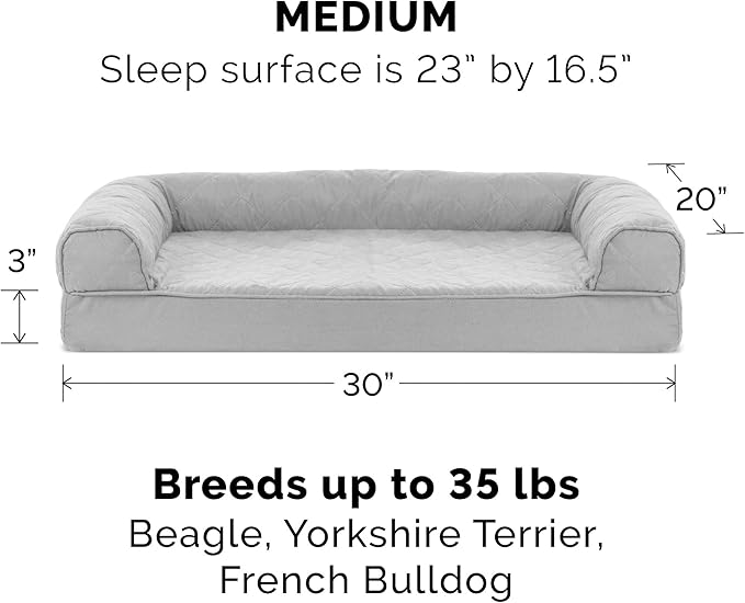 Furhaven Replacement Dog Bed Cover Quilted Sofa-Style, Machine Washable - Silver Gray, Medium