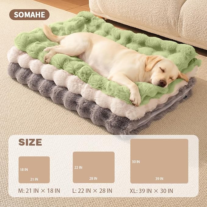 Dog Blanket Self-Warming Throw for Medium & Large Dogs, Dual-Side Sherpa Plush, Thick Crate Bed Cover & Car Seat Mat, Anti-Static Machine Washable No Shrink, 39x30 Inch Green