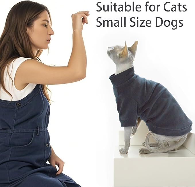Sphynx Cat Sweater Hairless Cat Clothes Sweater Shirt Soft Warm Long Sleeves Pullover Pet Clothes Pajamas Dog Cloth for Small Dogs Jumpsuit Pet Sweaters (Dark Blue, X-Large)