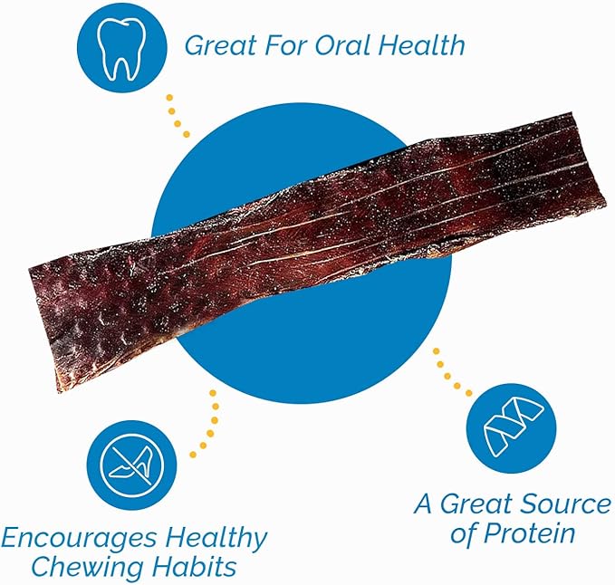 123 Treats Esophagus Dog Treats - (12 Inches - 20 Count) 100% Natural, Flat Gullet Sticks for Dogs, Beef Jerky Dog Treats Strips, NO Preservatives, Hormones, or Antibiotics