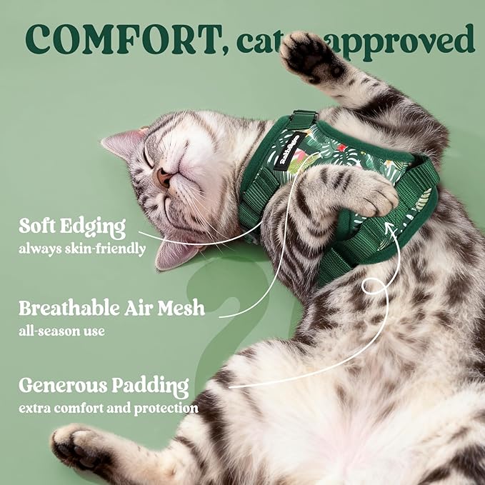 rabbitgoo Cat Harness and Leash for Walking, Escape Proof Soft Adjustable Vest Harnesses for Cats, Easy Control Breathable Reflective Strips Jacket,Rainforest Green,XXS