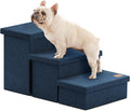 Love's cabin Dog Stairs with Storage, 3 Steps Wider Dog Steps for High Bed 18" H, Foldable Pet Stairs for Small Medium Large Dogs Cats for Bed Couch Car, Ramp with Zip up to 200 lbs, Navy Blue
