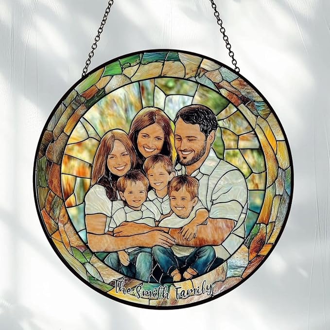 Custom Family Portrait Glass Catcher, Custom Portrait Stained Glass Catcher for Window Hanging, Gift for Dad, Personalized Family Portraits Stained Glasss Catchers, Memorial Gifts /15
