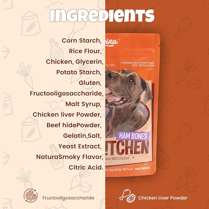 Havira BBQ Dog Treats Spareribs 8 Count, Grill-Shaped Rawhide Free Dog Chews Bone, Easily Digestible, for All Life Stages