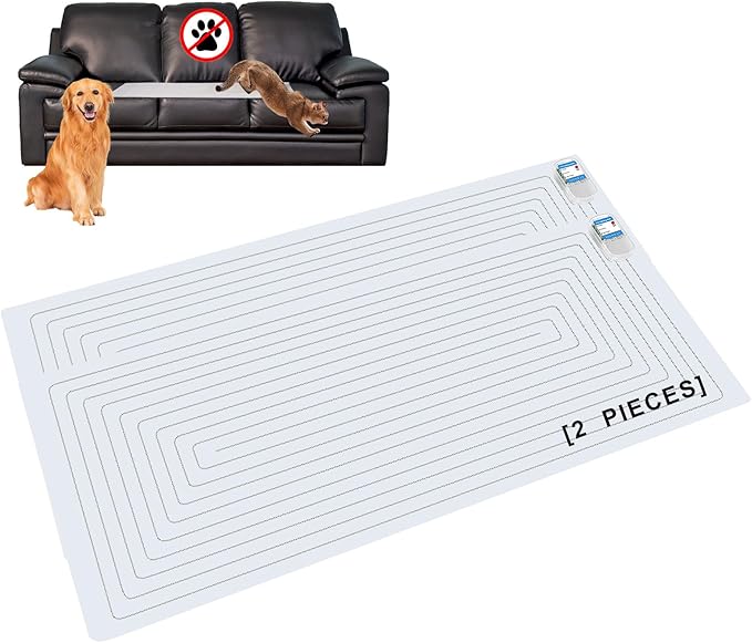 SEERWAY Scat Pet Shock Mat 2 Pieces, Shock Pads for Dogs and Cats Training Indoor, Electric Repellent Mat Keeps Pets Off Couch, Sofa, Countertop, 3 Modes, 2 Pieces Same Size, Battery Operated