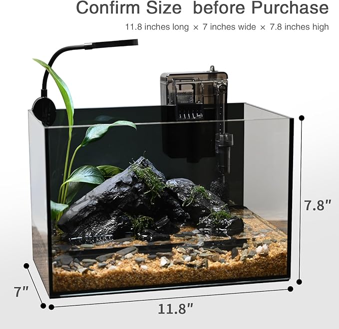 Fish Tank,2.8 Gallon Small Aquarium Kit,Glass Small Fish Tank,Betta Fish Tank with Light and Filter, Small Transparent Glass Fish Tank with Light and Filter