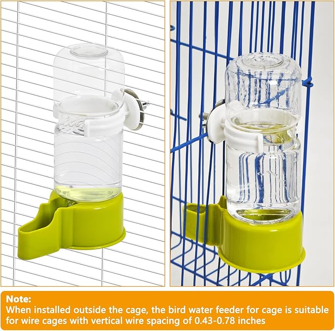 BNOSDM Automatic Bird Water Dispenser 2 Pcs No Mess Parrot Cage Water Feeder Drinker Suspended Bird Drinking Device Parakeet Cage Accessories for Budgies, Cockatiel, Conure, Canary, Finch (Green)