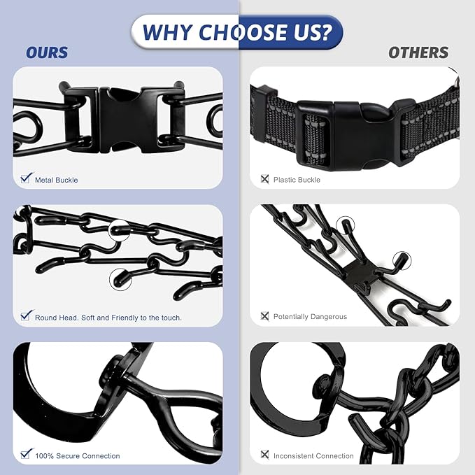 Pinch Collar for Dogs, Prong Training Collar with Quick Release Buckle for Dog Pulling Behavior Correction, Adjustable Pinch Leashes (Small / 12.5-18" Neck Size)