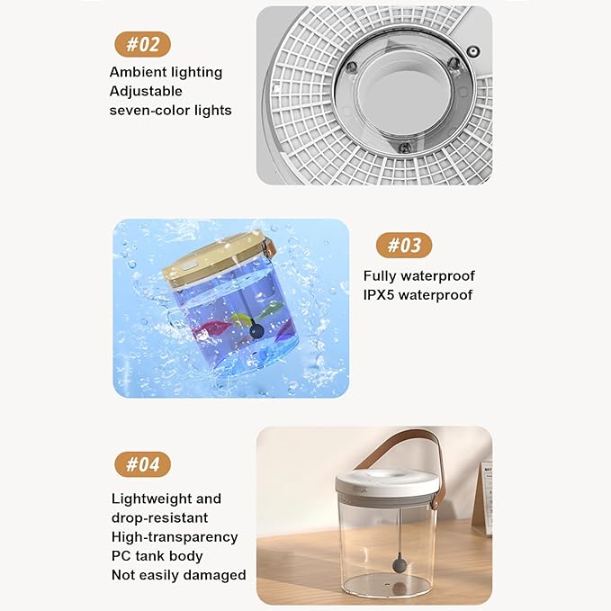 Portable Fish Tank, Lighted Quiet Oxygen Circulation Bowl, 2000mAh Mini Aquarium, Clear Acrylic Aquarium with Filter Pump, Compact Fish Bowl for Reptile Bait Fishing Kids Indoor Outdoor Sensory Play