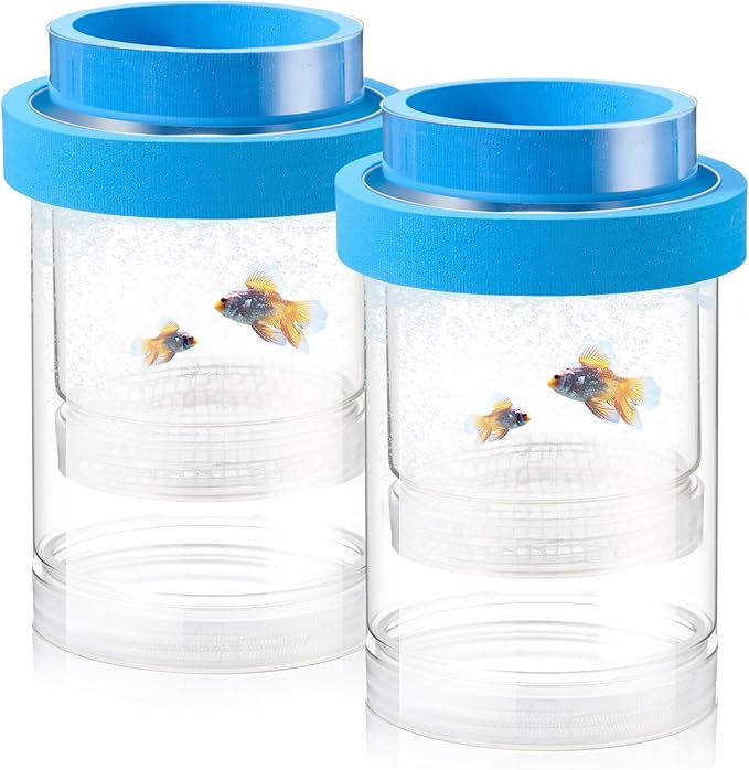 2 Pcs Breeder Box for Fish Tank Aquarium Breeder Separation Net Breeding Box with Suction Cup for Small Fish Shrimp Clownfish Guppy(Blue,M)