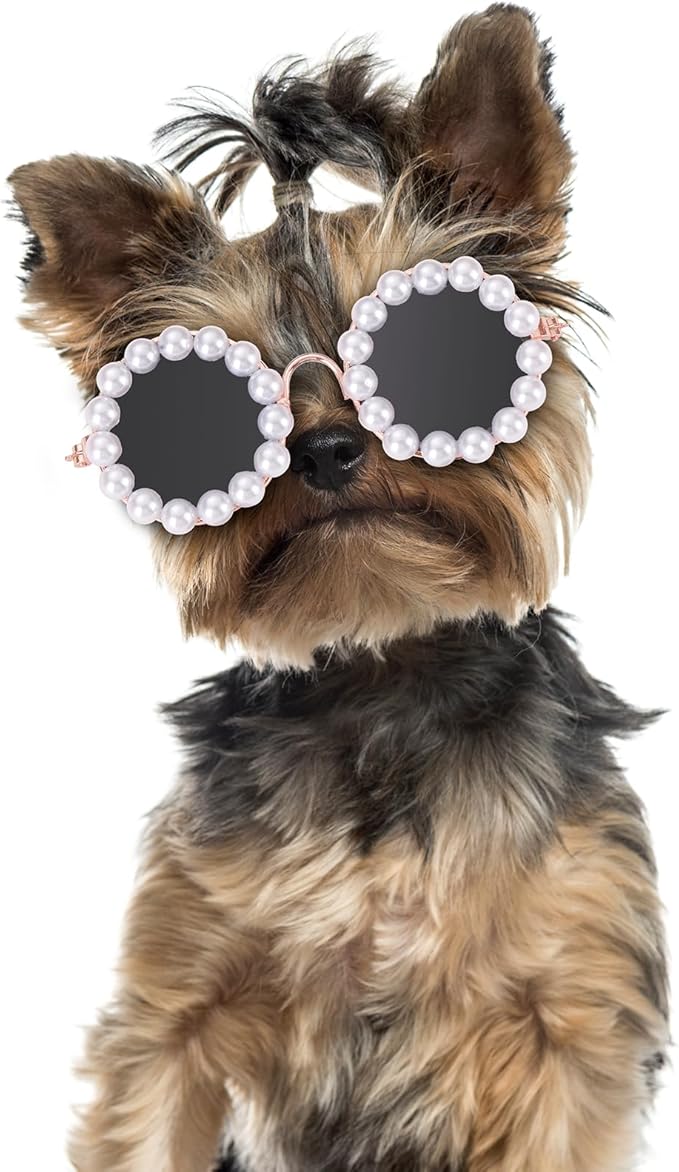 KUDES Cute Dog Sunglasses Pearl Dog Sunglasses Small Medium Breed Girl Holiday Party Pet Costume Accessories