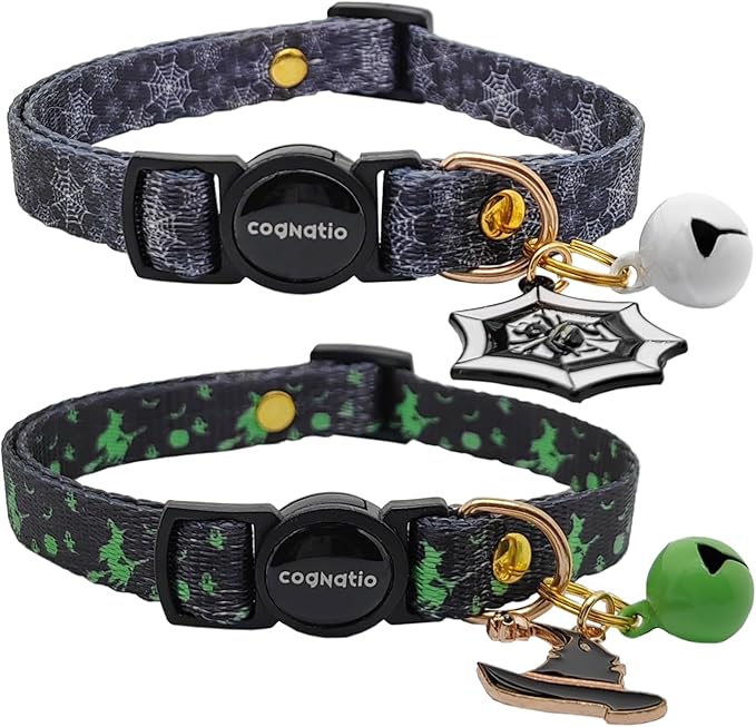2 Pack Breakaway cat Collars with Bell,Safety Quick Release Pendant Cute Kitten Collar,Adjustable 20-30cm (Halloween3, 20-30cm)