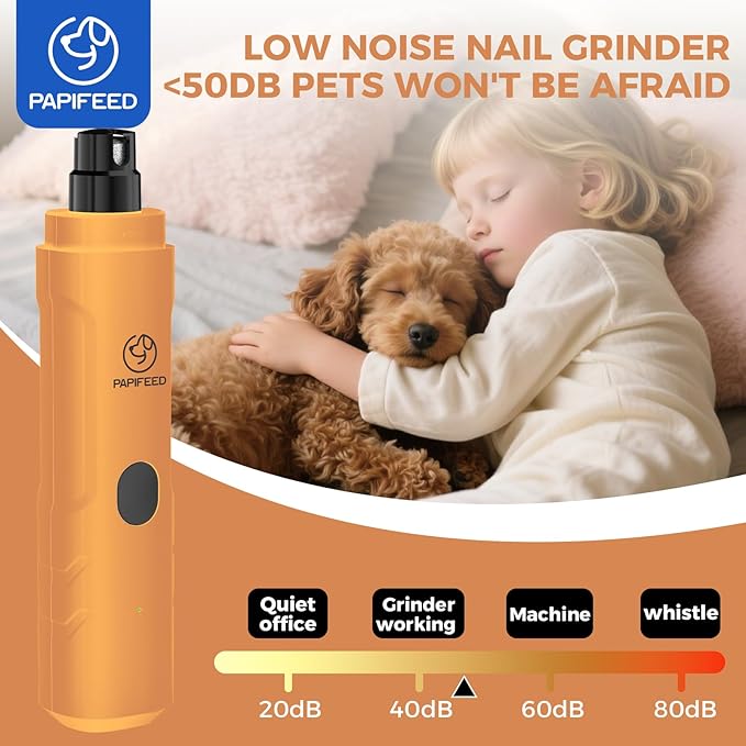 PAPIFFEED Dog Nail Clippers & Grinder with Manual Nail Clipper – Quiet 3-Speed Electric Dog Nail Trimmers with Dual LED, Rechargeable Pet Nail File for Dogs & Cats (Orange)