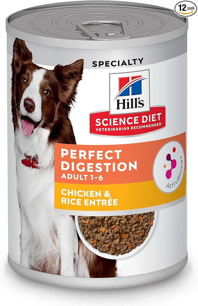 Hill's Science Diet Adult 1-6 Perfect Digestion Wet Dog Food, Chicken & Rice, 12.8 oz. Cans, 12-Pack