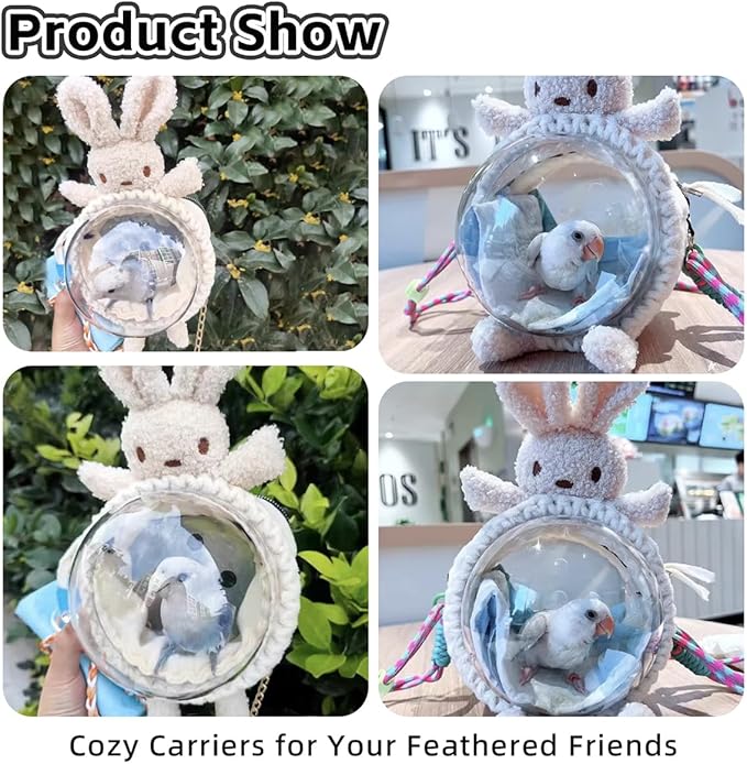 MANON ROSA Bird Carrier Backpack – Breathable Travel Bag with Clear Dome, Cute Cozy and Lightweight for Small Parrots Parakeet Lovebirds Budgie Cockatiel Sugar Gliders Hamsters Rabbits (Bear,Small)