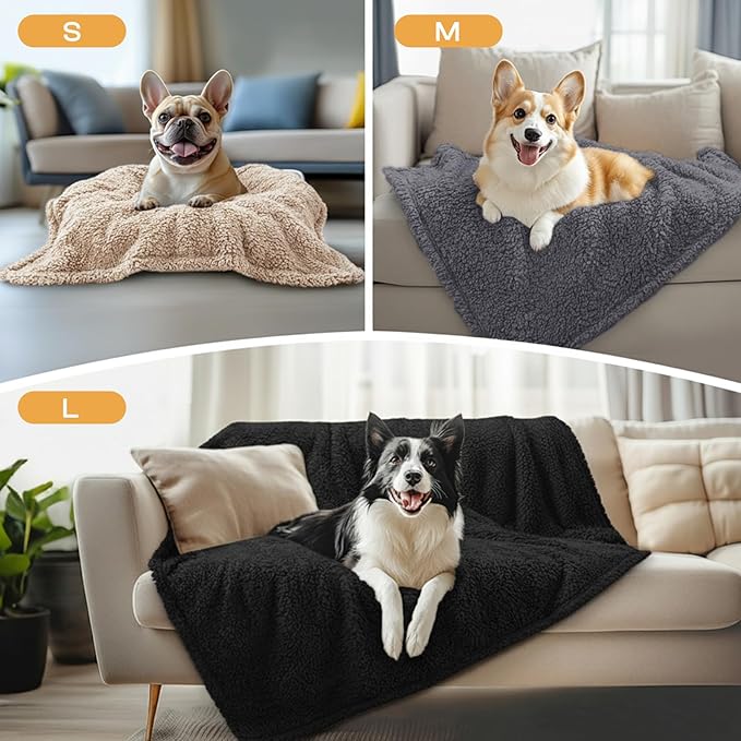 1 Pack 3 Calming Blankets Fluffy Premium Fleece Pet Blanket Soft Sherpa Throw for Dog Puppy Cat Beige/Black/Grey Medium (30" x20'')