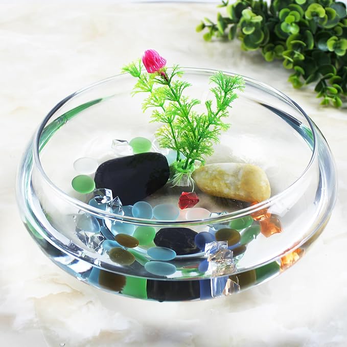 NUOBESTY Transparent Aquarium Tank 9.52X9.52X3.93In Plastic Desktop Fish Bowl for Home Office Decor with Plants Betta Goldfish